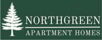 Northgreen Apartments White silhouette of a pine tree and the words "NORTHGREEN APARTMENT HOMES" on a green background.