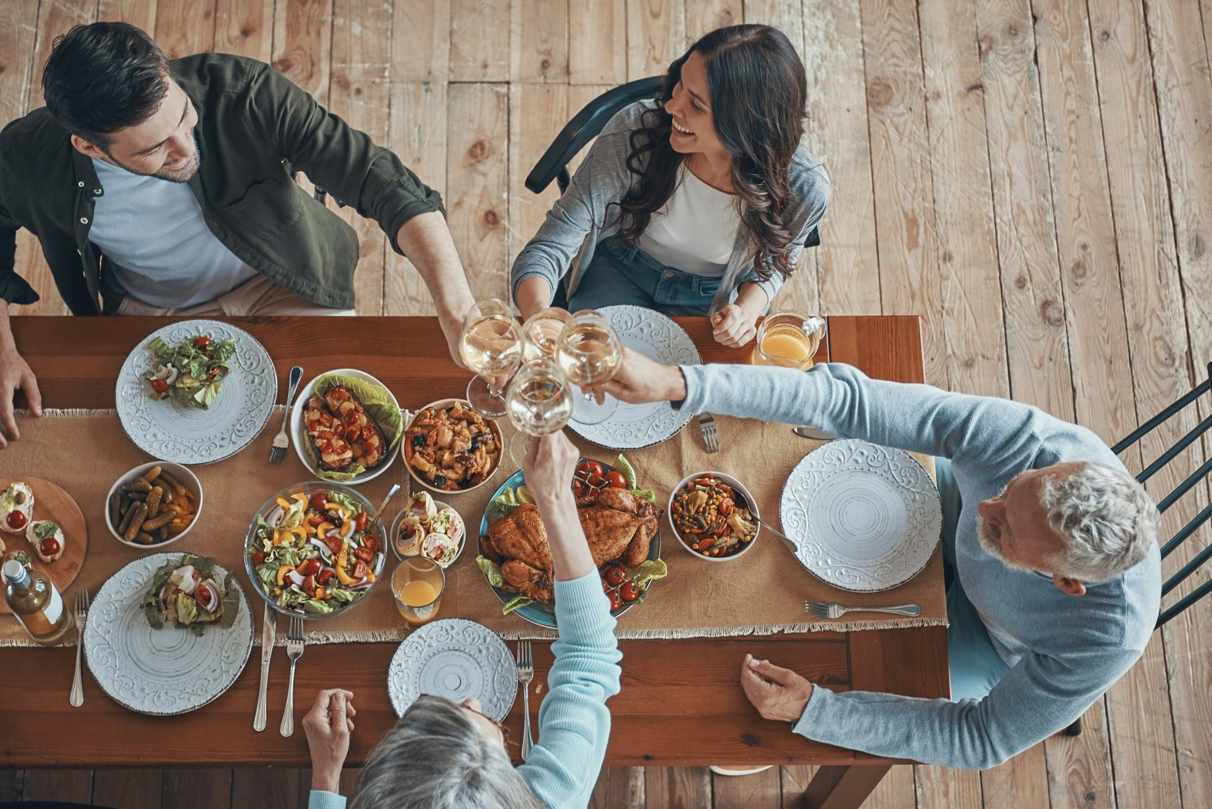 Friends gathered around table at restaurant